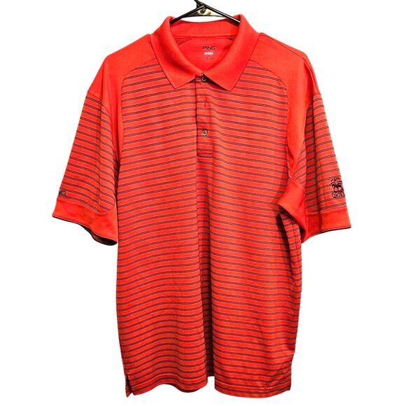 Ping Polo XL Men's Performance Dynamics Striped Red & Black Polyester Golf Wear - Picture 2 of 11